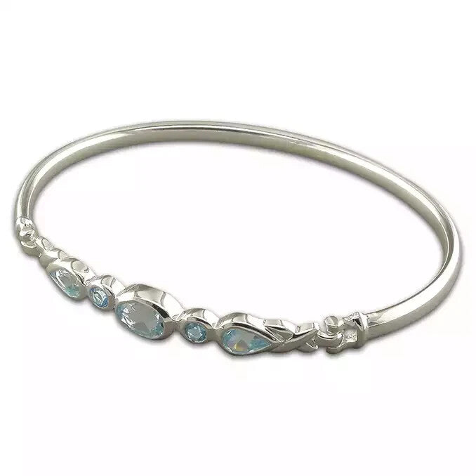 Blue Topaz Hinged Bangle Sterling Silver 925 Hallmarked British Made Brand New