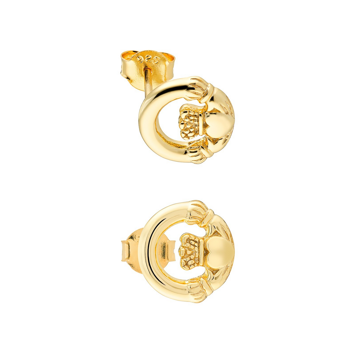 Claddagh Earrings 9ct Yellow Gold Plated On Sterling Silver Hallmarked Brand New