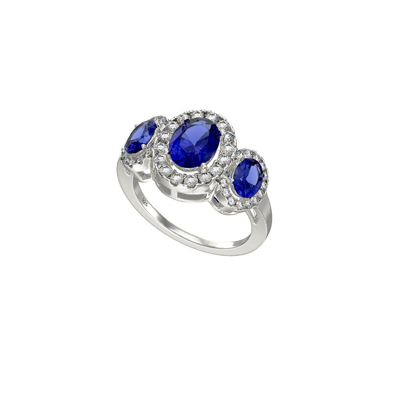 Sterling Silver Sapphire Ring 3 Stone 925 Hallmarked British Made Sizes J - R
