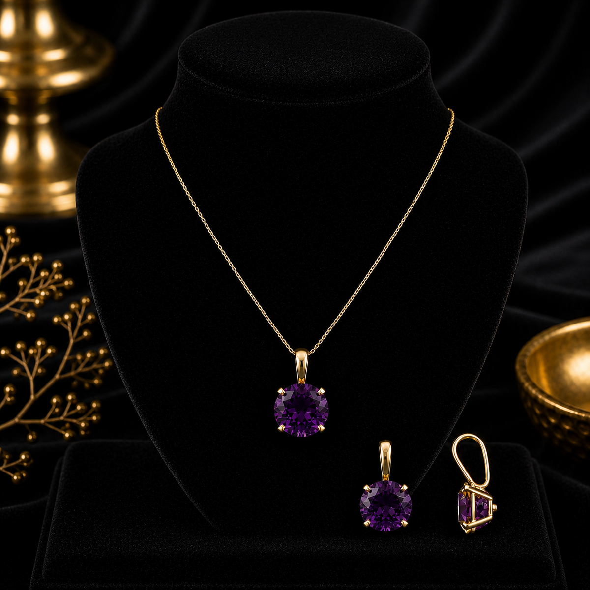 Yellow Gold Amethyst Solitaire Pendant Hallmarked British Made All Chain Lengths