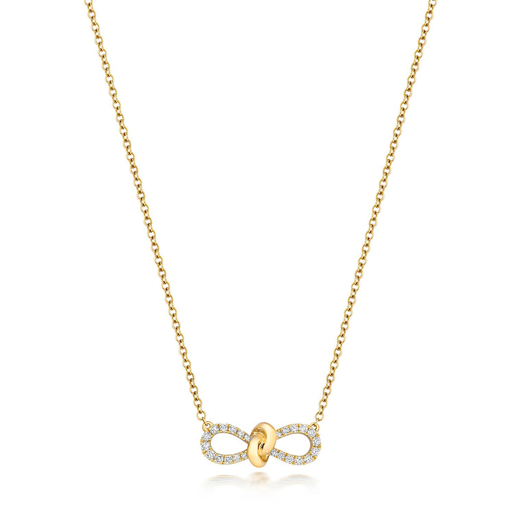 24 Natural Diamond Bow Necklace 18ct Yellow Gold Hallmarked British Made