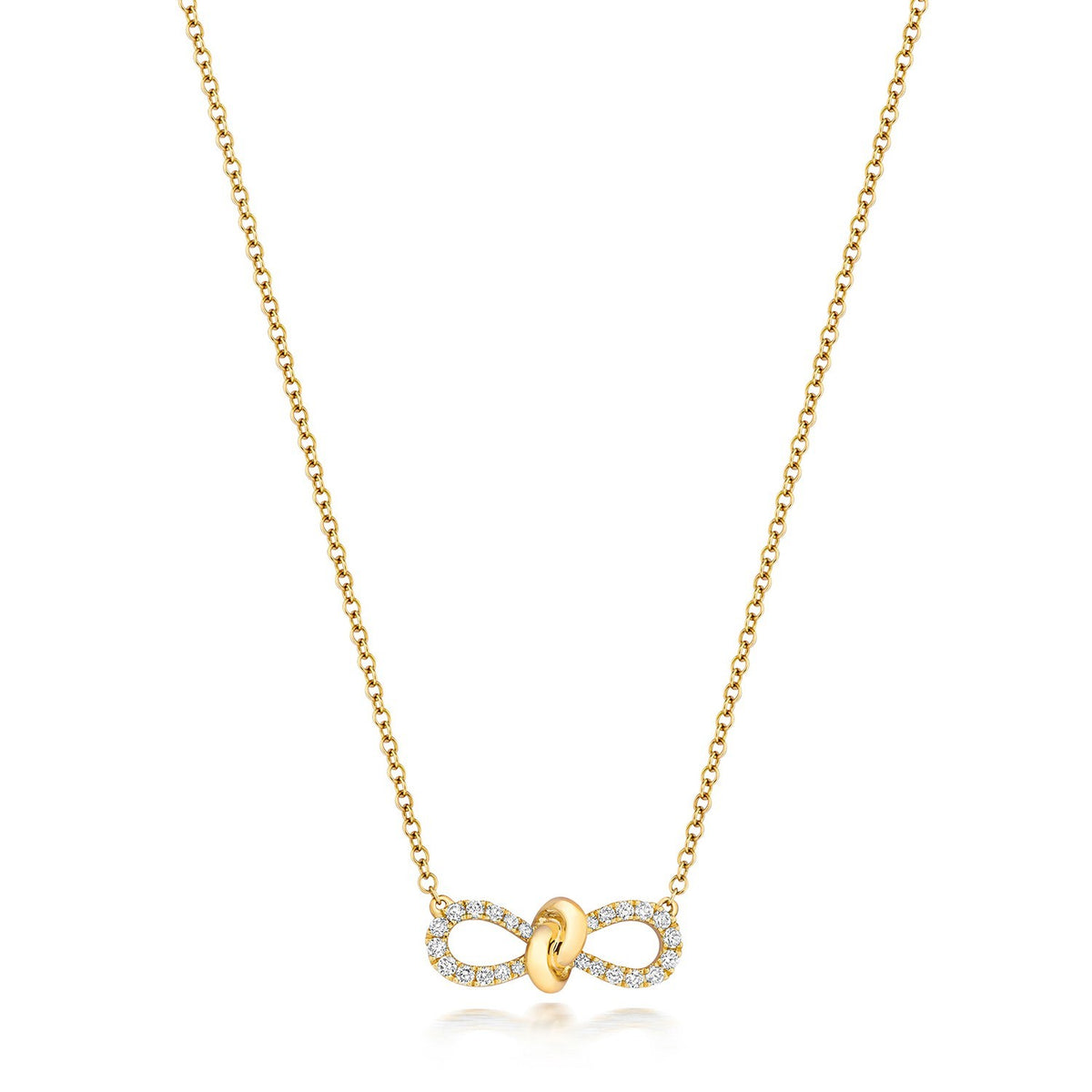 24 Natural Diamond Bow Necklace 18ct Yellow Gold Hallmarked British Made