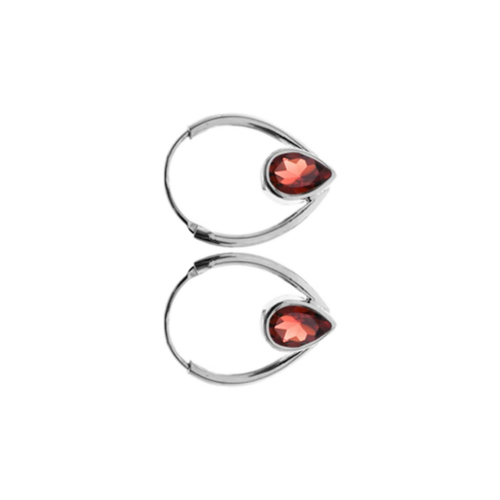 Teardrop Garnet Hoop Earrings Sterling Silver 925 Hallmarked Brand New Boxed