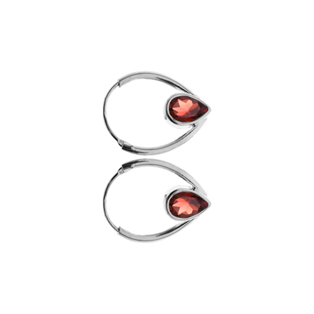 Teardrop Garnet Hoop Earrings Sterling Silver 925 Hallmarked Brand New Boxed