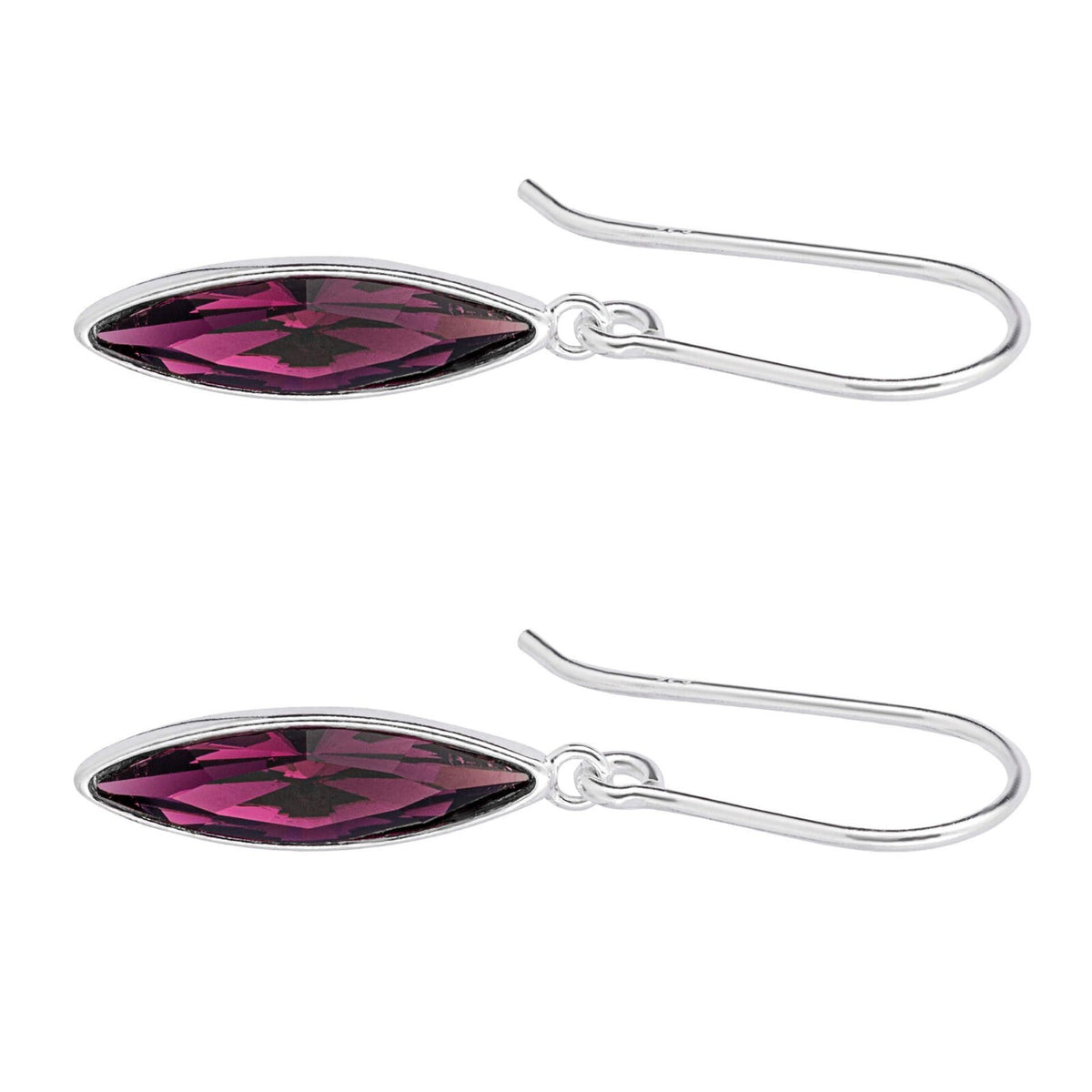 Navette Amethyst Drop Earrings Sterling Silver 925 Hallmarked Brand New Boxed
