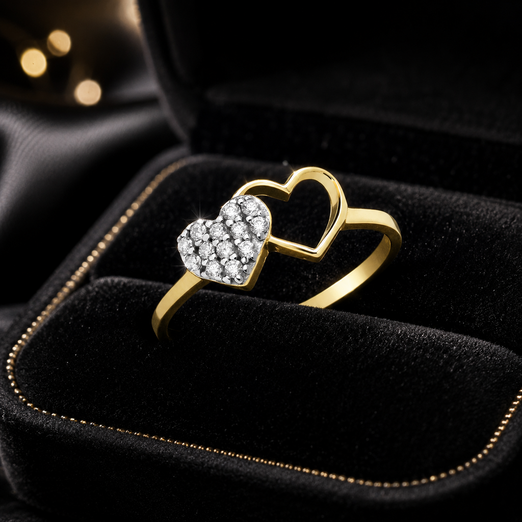 Heart Ring 9ct 2 Tone Gold 375 Hallmarked Sizes J - S British Made
