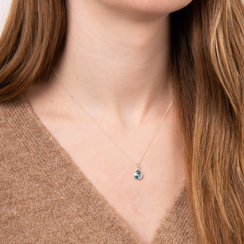 Aqua Crystal Teardrop Pendant Sterling Silver 925 Hallmarked All Chain Lengths
