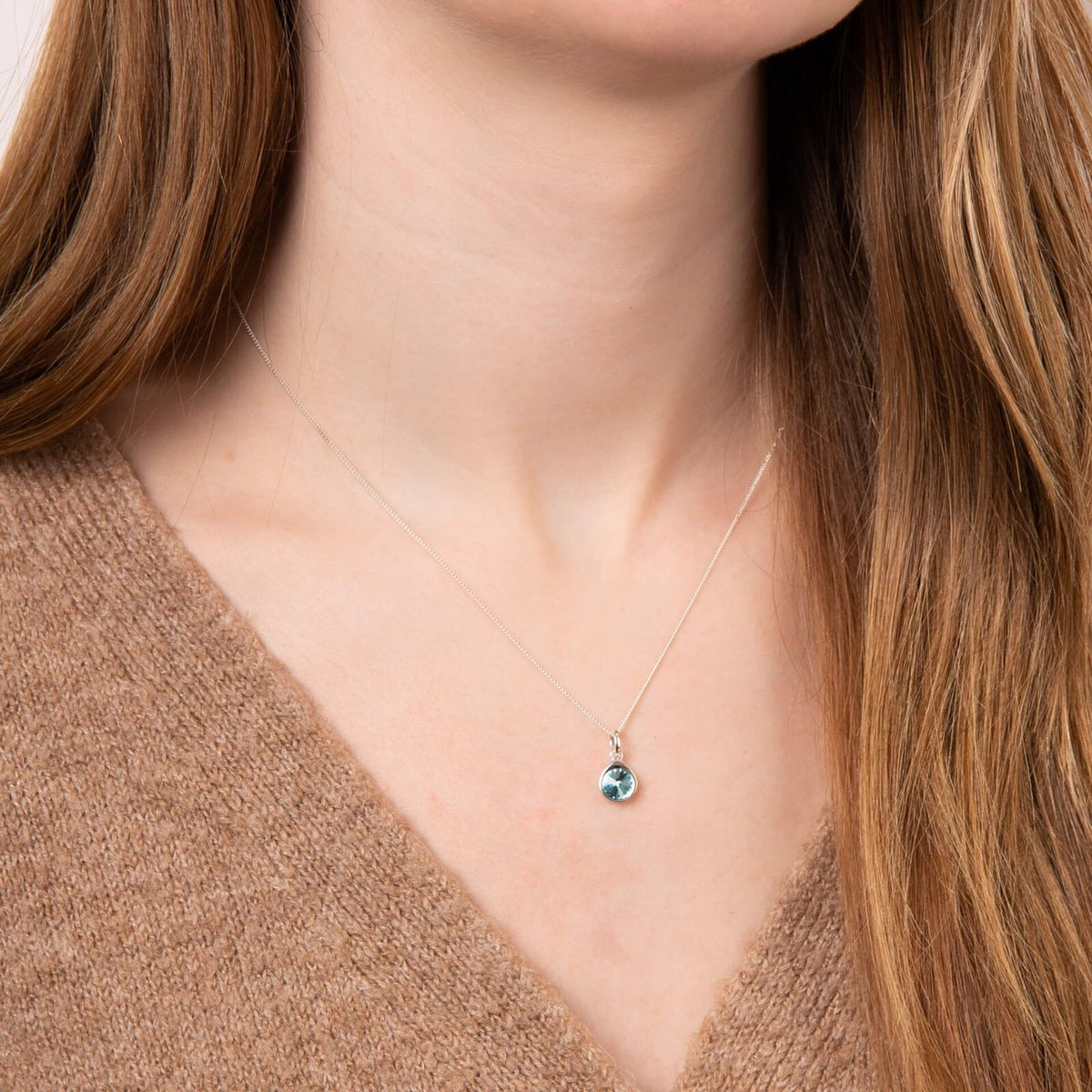 Aqua Crystal Teardrop Pendant Sterling Silver 925 Hallmarked All Chain Lengths