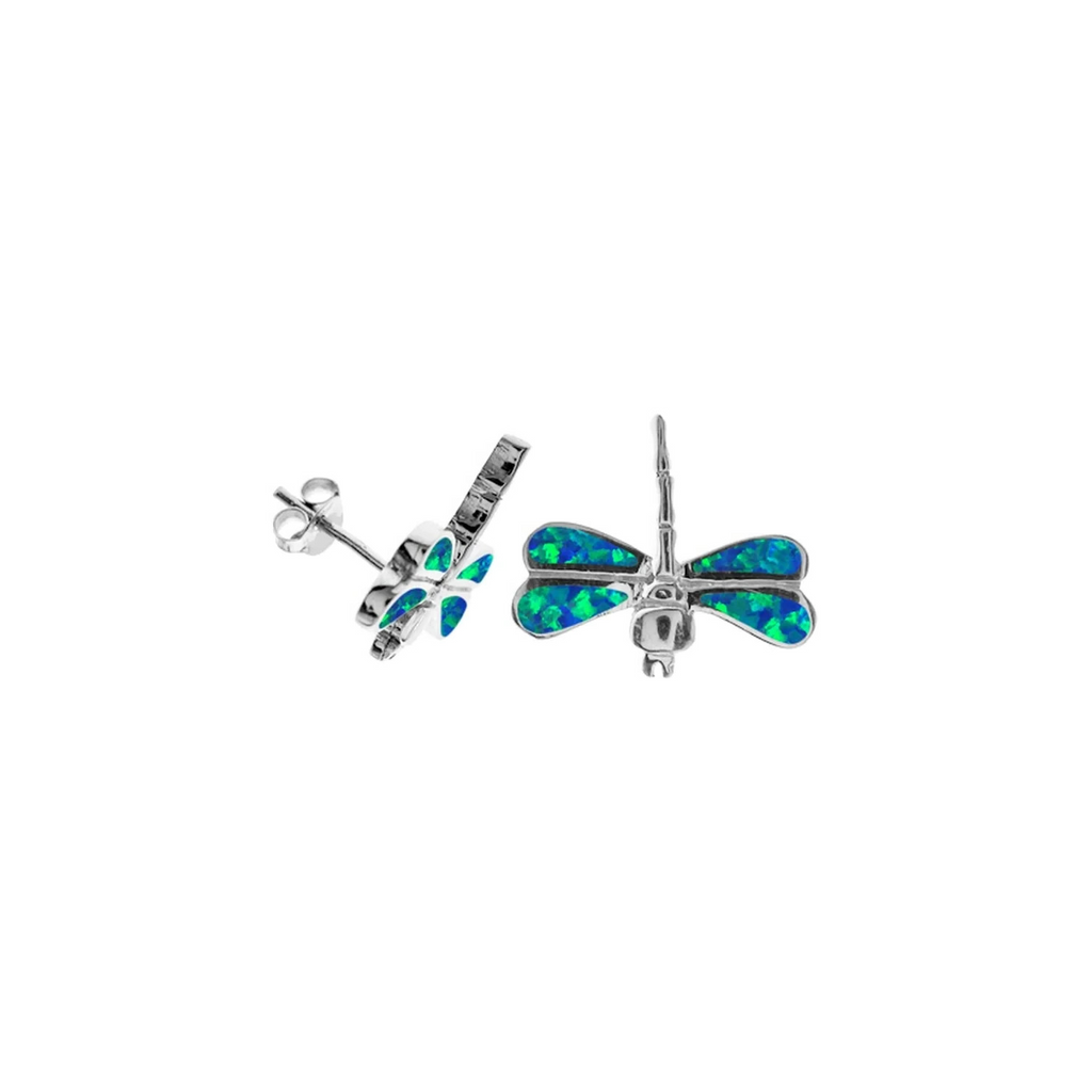 Natural Blue Opal Dragonfly Earrings Sterling Silver 925 Hallmarked Brand New
