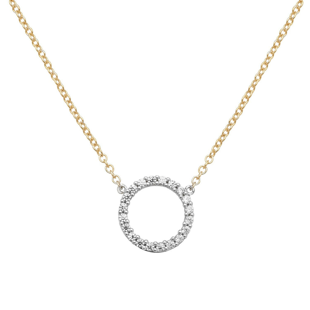 Ladies Pave Open Circle Necklace 9ct Yellow Gold 375 Hallmarked British Made