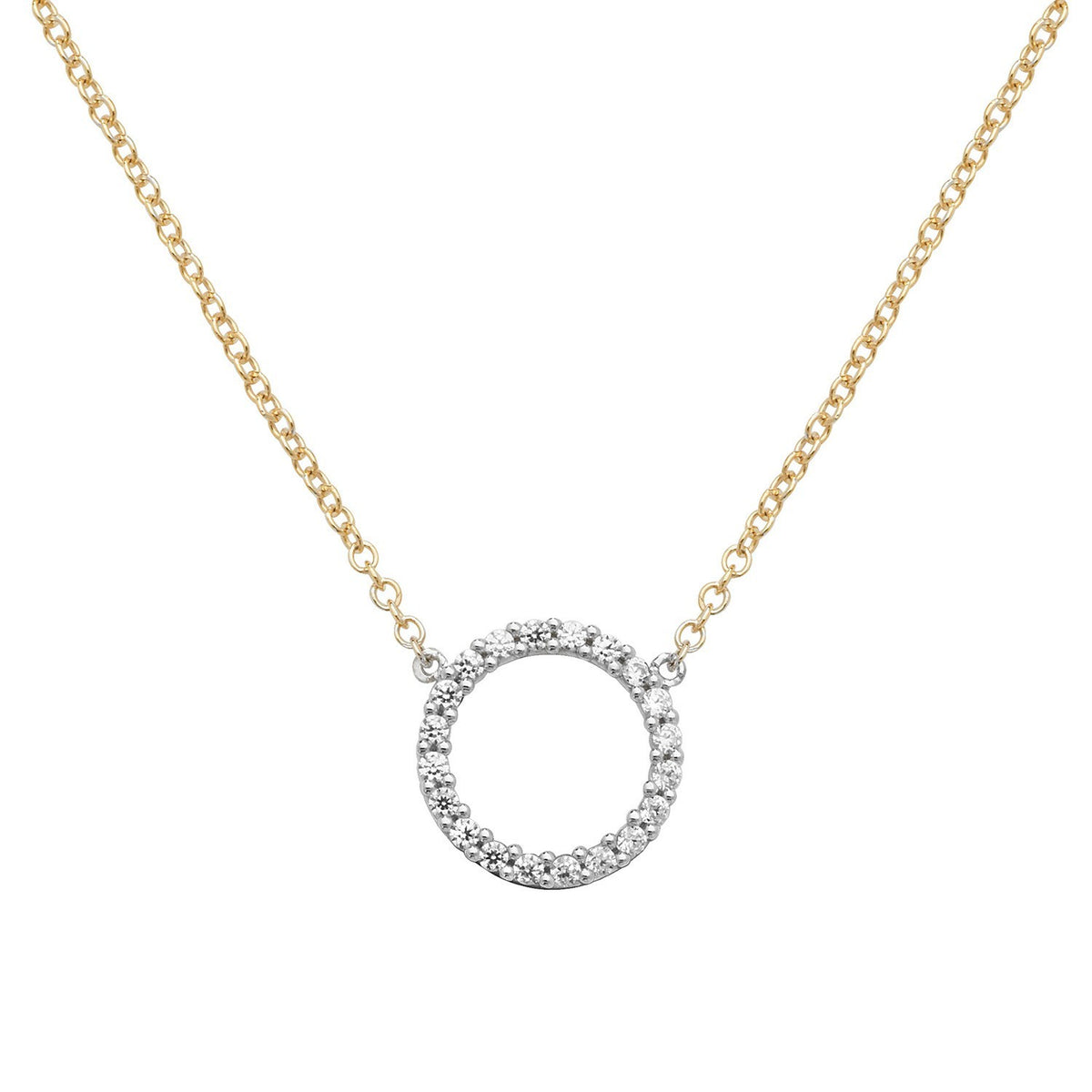 Ladies Pave Open Circle Necklace 9ct Yellow Gold 375 Hallmarked British Made
