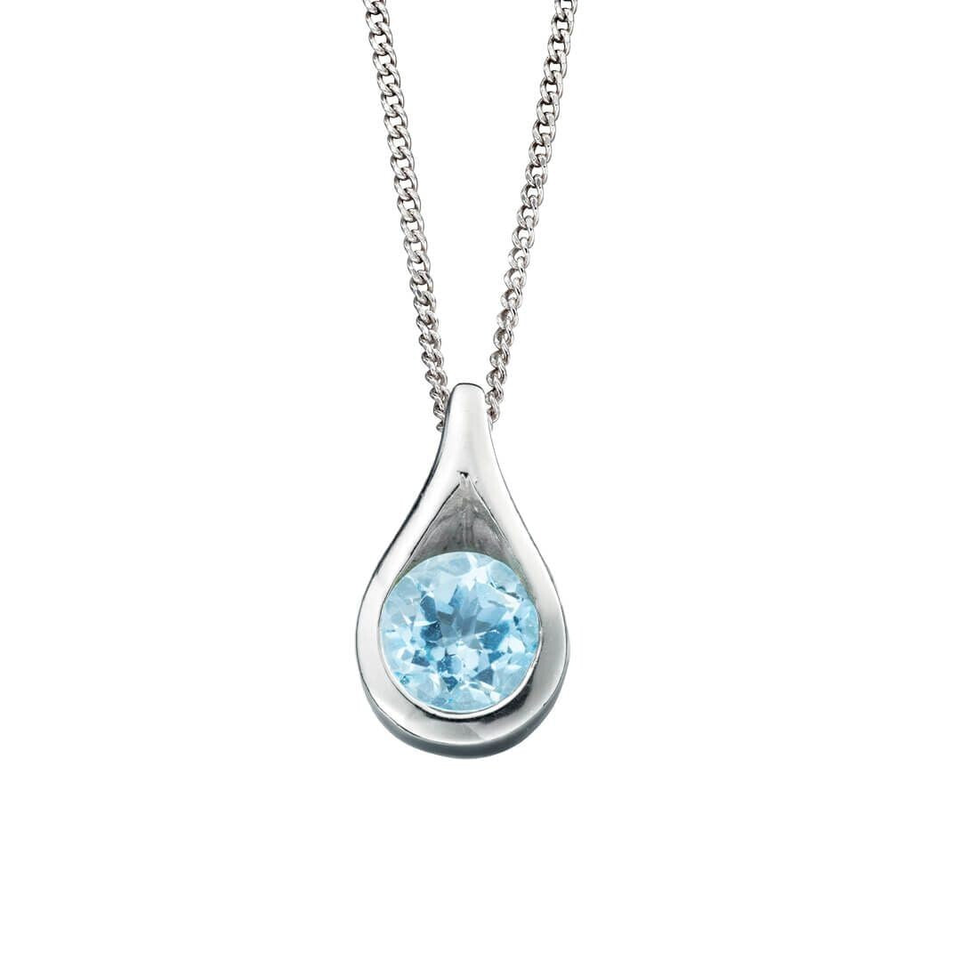 Blue Topaz Teardrop Pendant Sterling Silver 925 Hallmarked All Chain Lengths