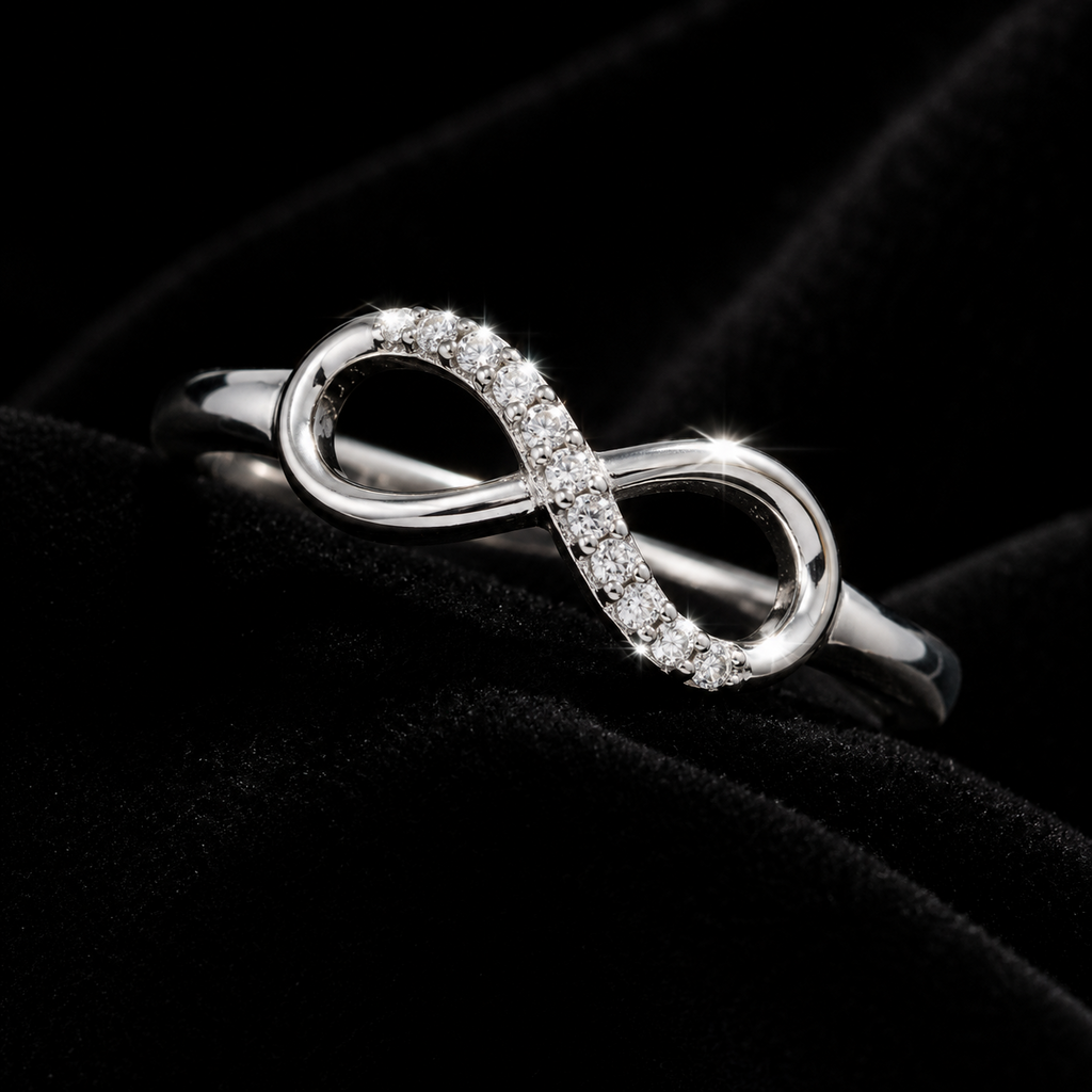Sterling Silver CZ Infinity Loop Ring 925 Hallmarked Size K - S British Made