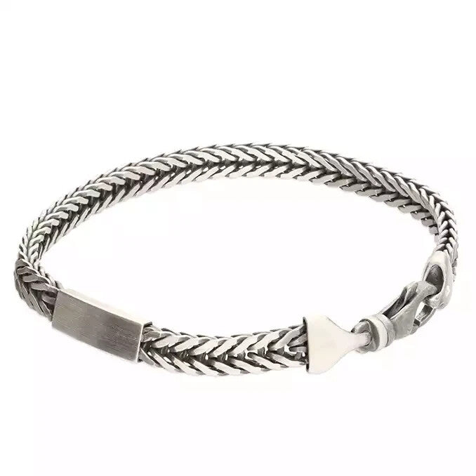 Heavy Gents Solid Sterling Silver FoxtaiI ID Chain Bracelet 925 Hallmarked