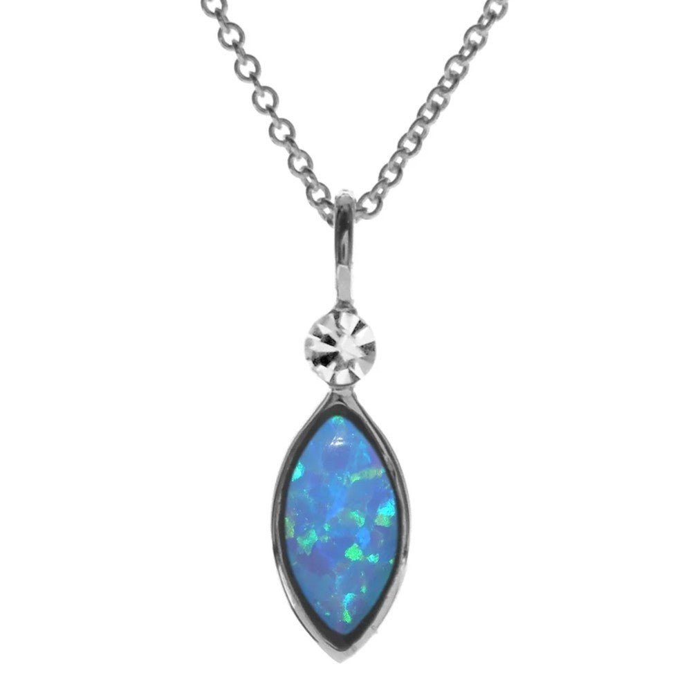 Marquise Natural Opal Necklace Solid Sterling Silver 925 Hallmarked British Made
