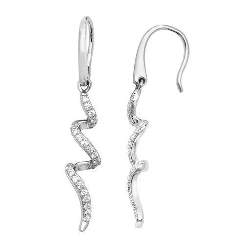 Stone-Set Wave Drop Earrings Sterling Silver 925 Hallmarked Brand New Boxed