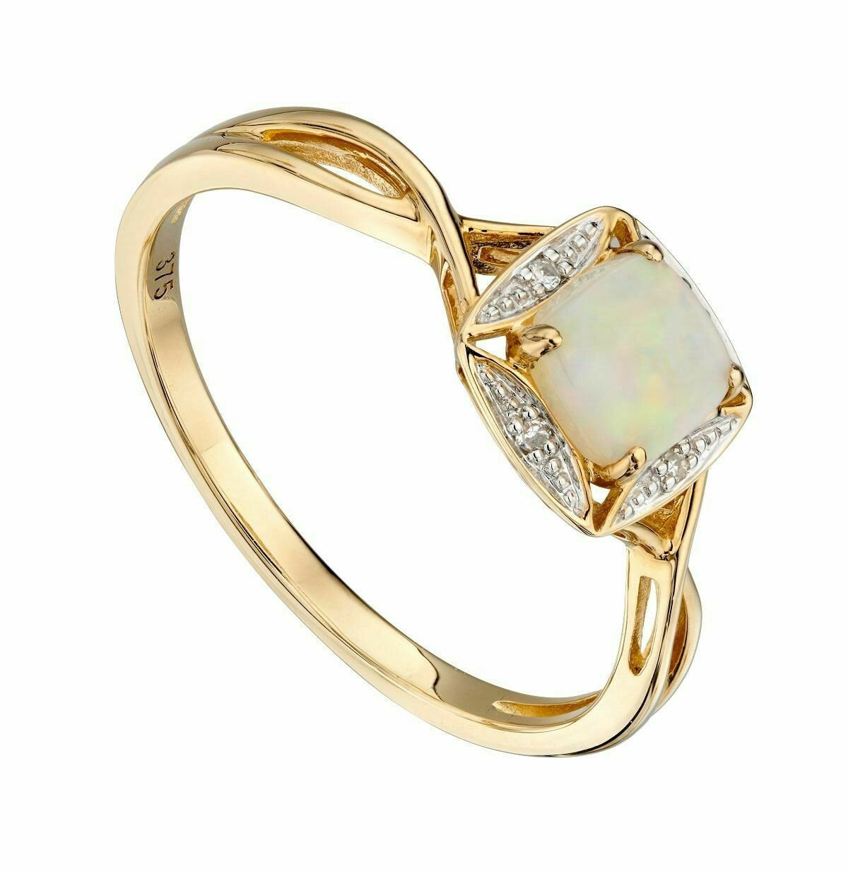 Real Opal And Diamond Ring 9ct Yellow Gold 375 Hallmarked Sizes L - Q