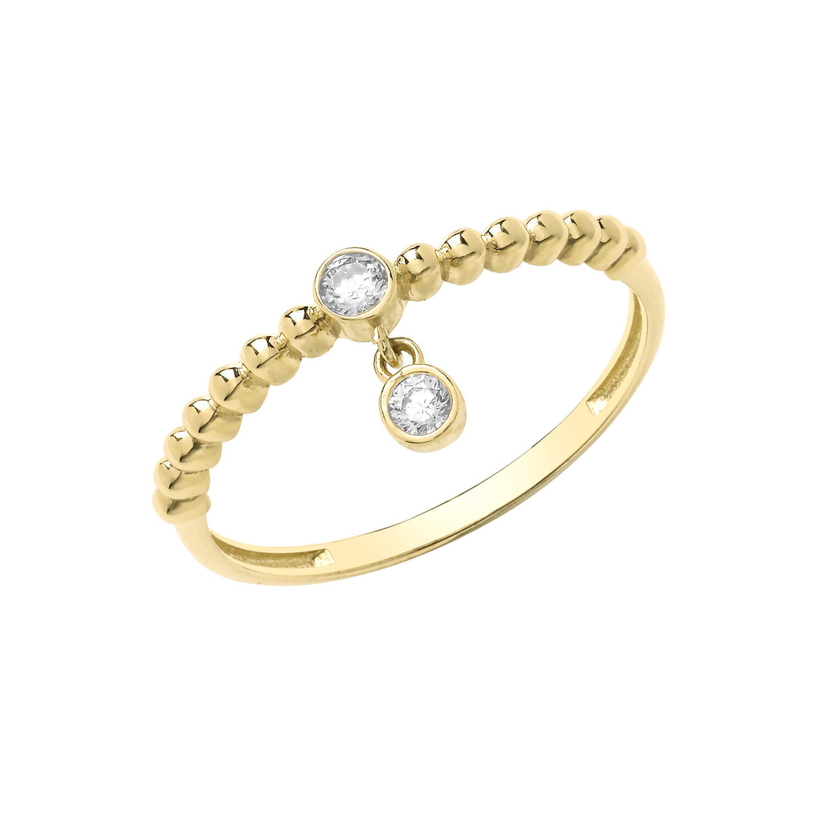Charm Ring 2 Stone 9ct Yellow Gold Hallmarked Sizes J - T British Made