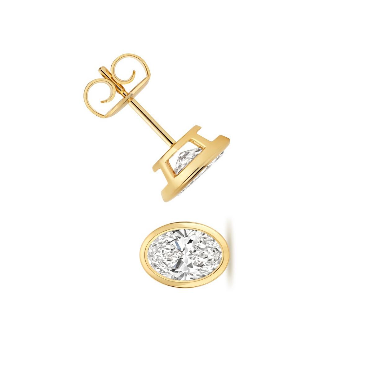 1 Lab Grown Diamond Oval Stud Earrings 18ct Yellow Gold Hallmarked British Made