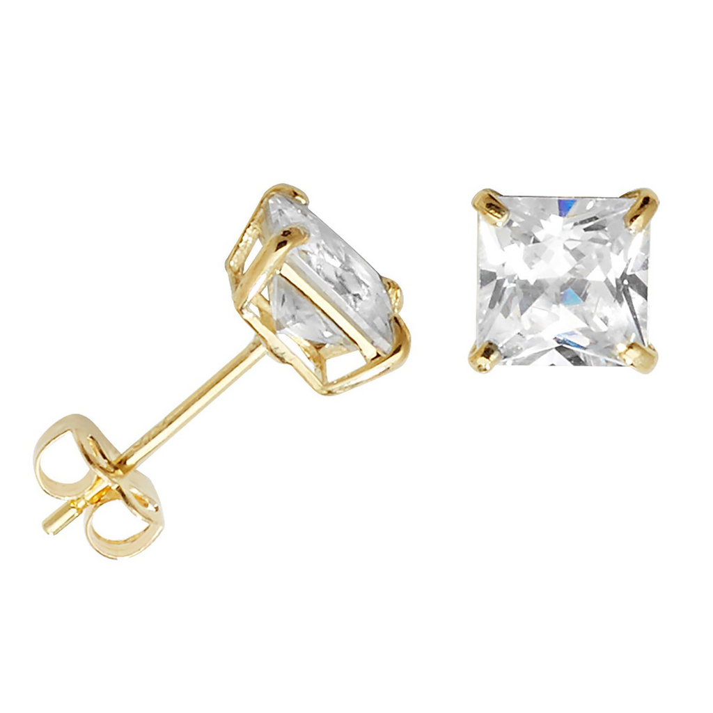 5mm Solitaire Cushion Stud Earrings 9ct Yellow Gold 375 Hallmark Brand New Boxed
