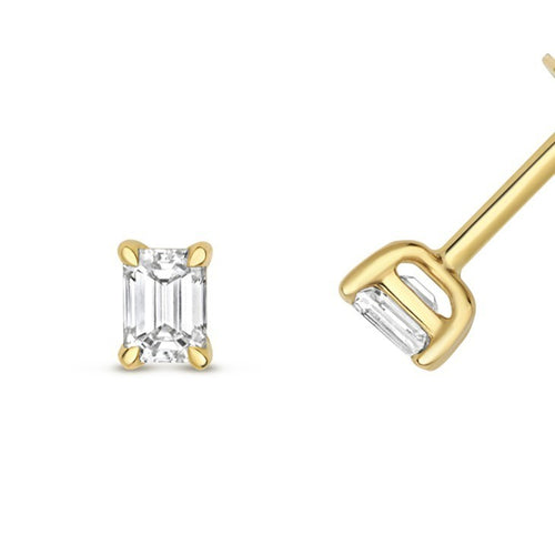 1 Natural Diamond Emerald Stud Earrings 18ct Yellow Gold Hallmarked British Made