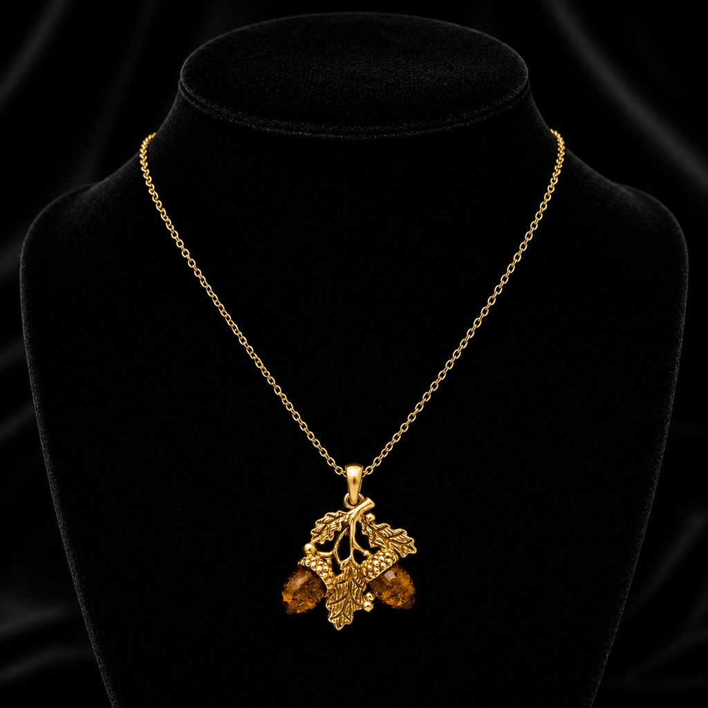 Acorn Natural Amber Pendant Yellow Gold Plated Hallmarked All Chain Lengths