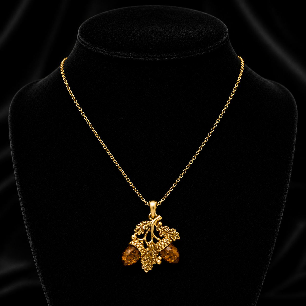 Acorn Natural Amber Pendant Yellow Gold Plated Hallmarked All Chain Lengths