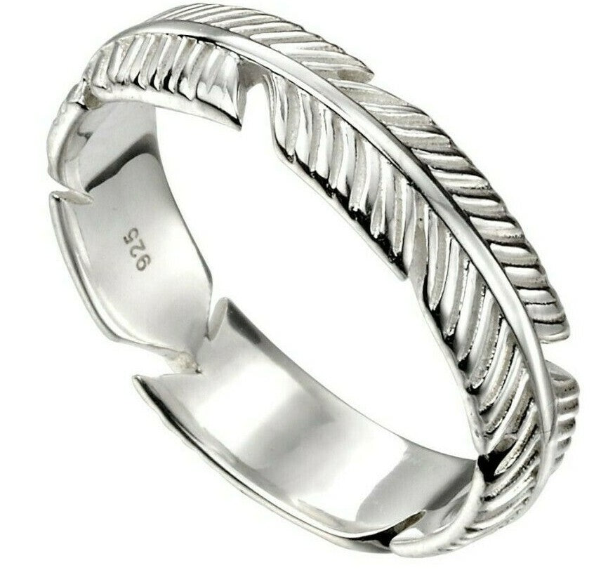 Sterling Silver Feather Band Ring 925 Hallmarked Size K - S British Made