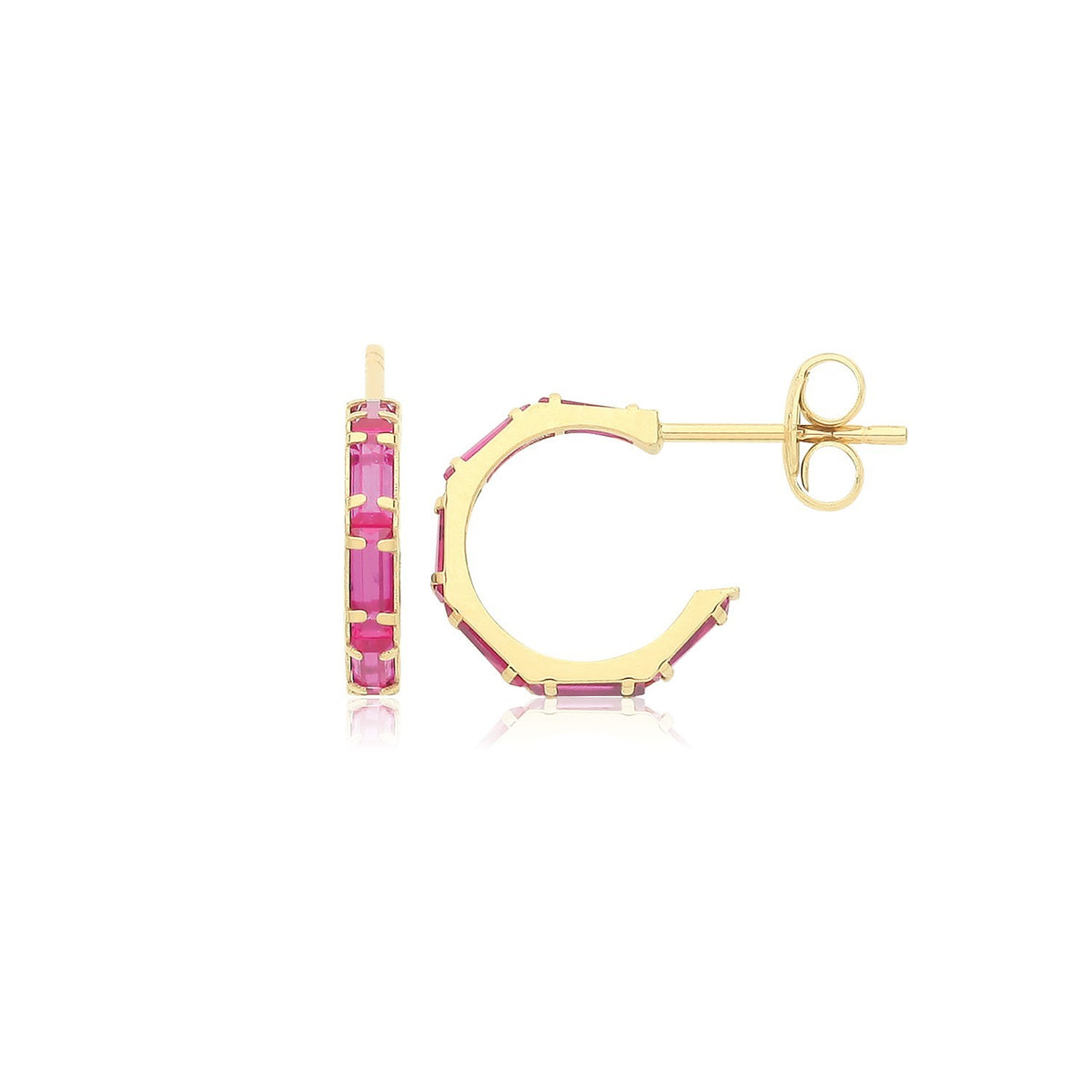 Natural Baguette Ruby Hoop Earrings 9ct Yellow Gold 375 Hallmarked Brand New