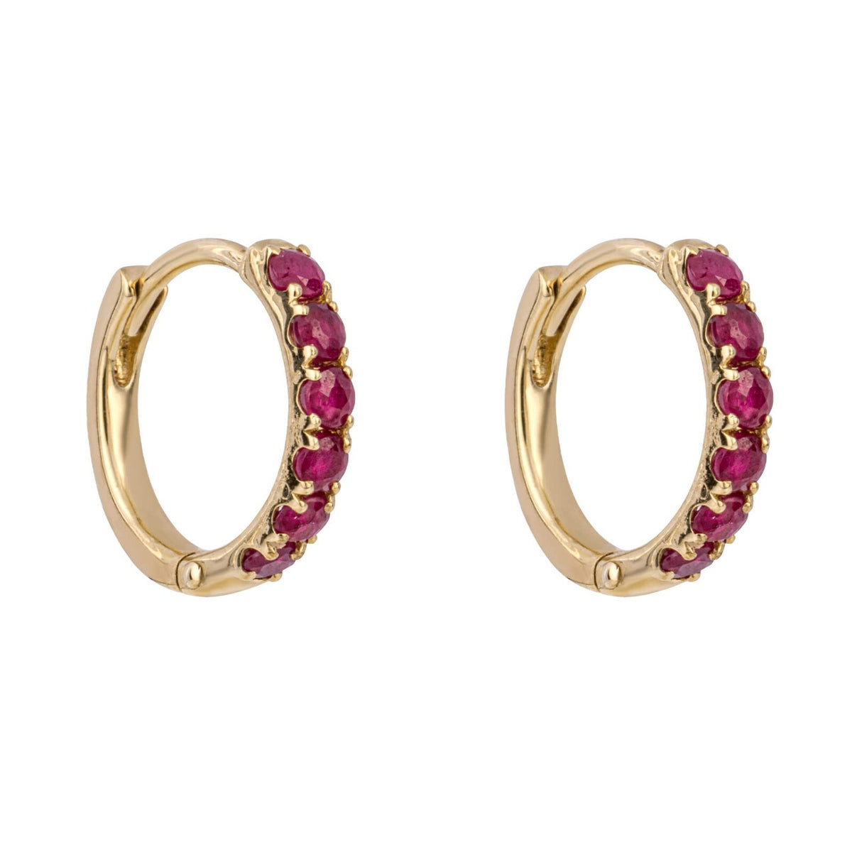 6 Stone Ruby Hoop Earrings 9ct Yellow Gold 375 Hallmarked British Made