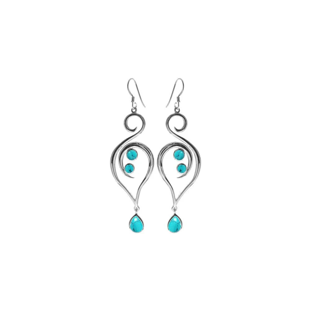 Natural Turquoise Large Swirl Earrings Sterling Silver 925 Hallmark British Made