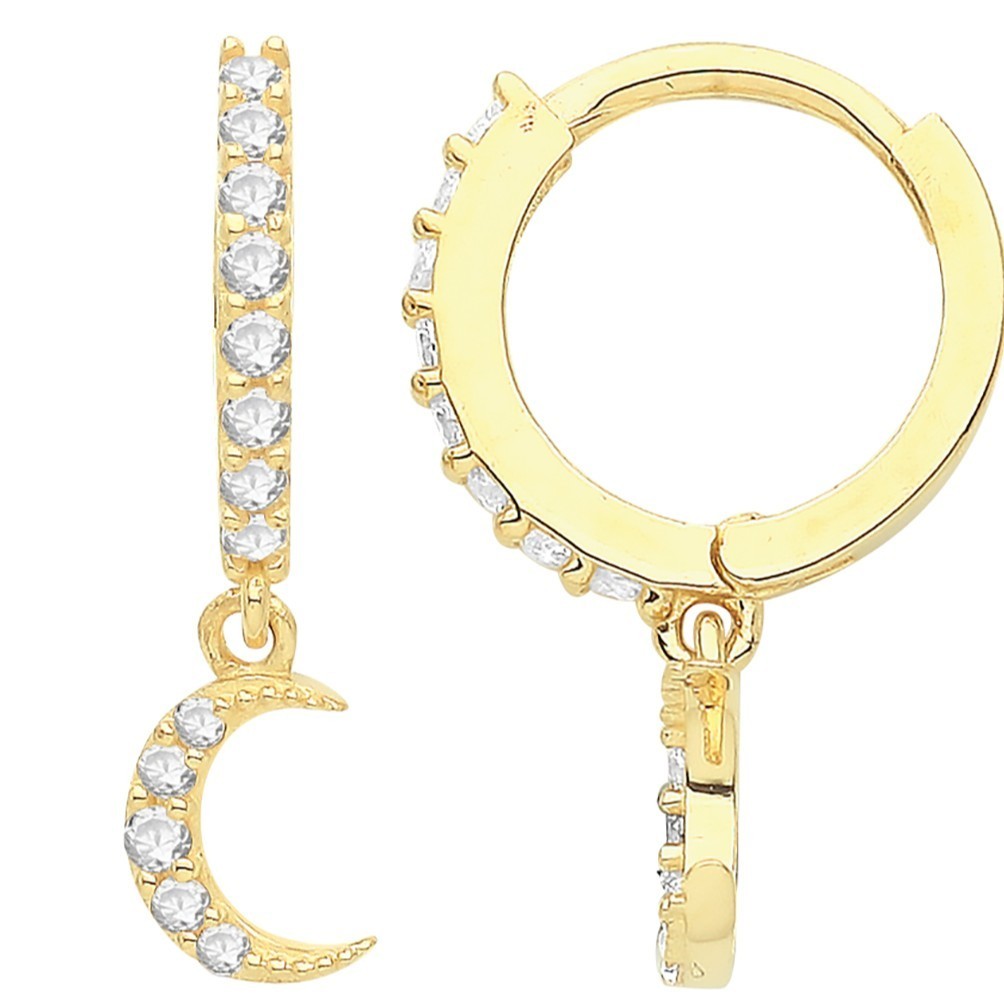 8mm Moon Hoop Drop Earrings 9ct Yellow Gold 375 Hallmarked Brand New