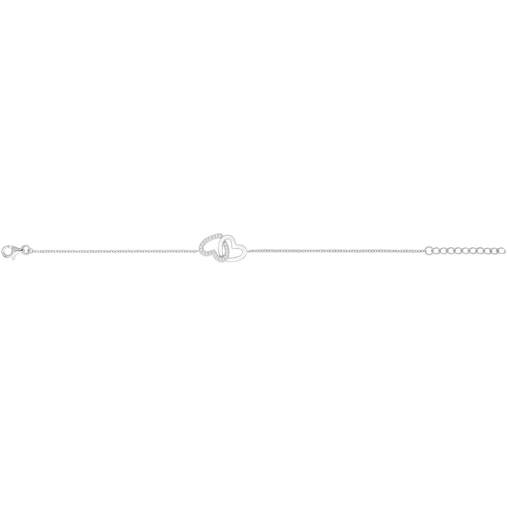 Ladies Pave Double Heart Bracelet Sterling Silver 925 Hallmarked Brand New Boxed