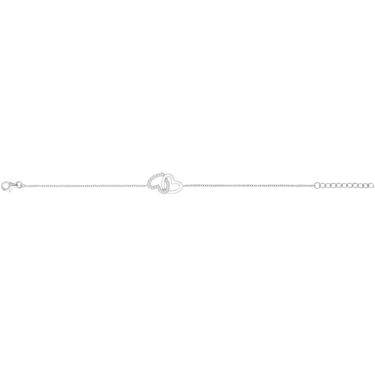 Ladies Pave Double Heart Bracelet Sterling Silver 925 Hallmarked Brand New Boxed