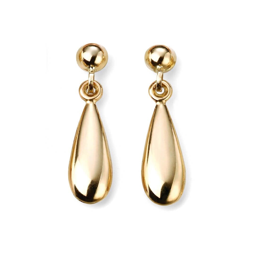 Plain Teardrop Earrings 9ct Yellow Gold 375 Hallmarked British Made Brand New