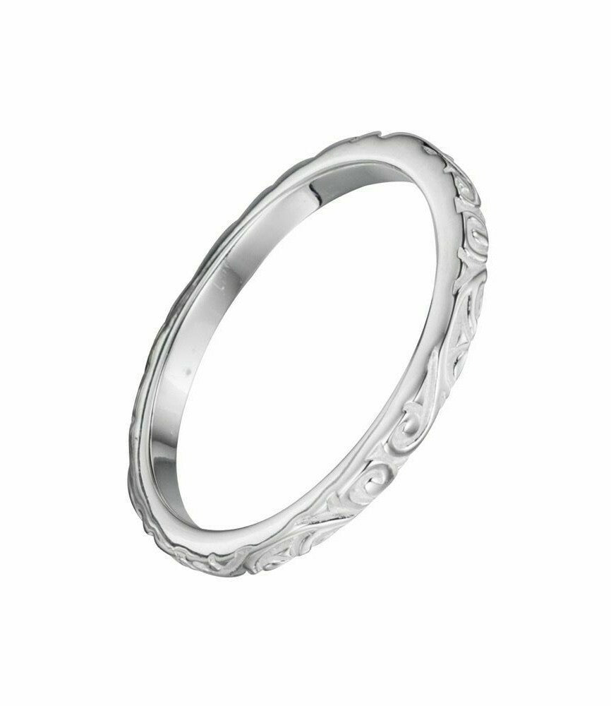 Sterling Silver Scroll Pattern Band Ring 925 Hallmarked Size K - S British Made