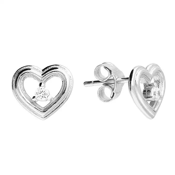 Open Heart Stud Earrings Sterling Silver 925 Hallmarked Brand New Boxed