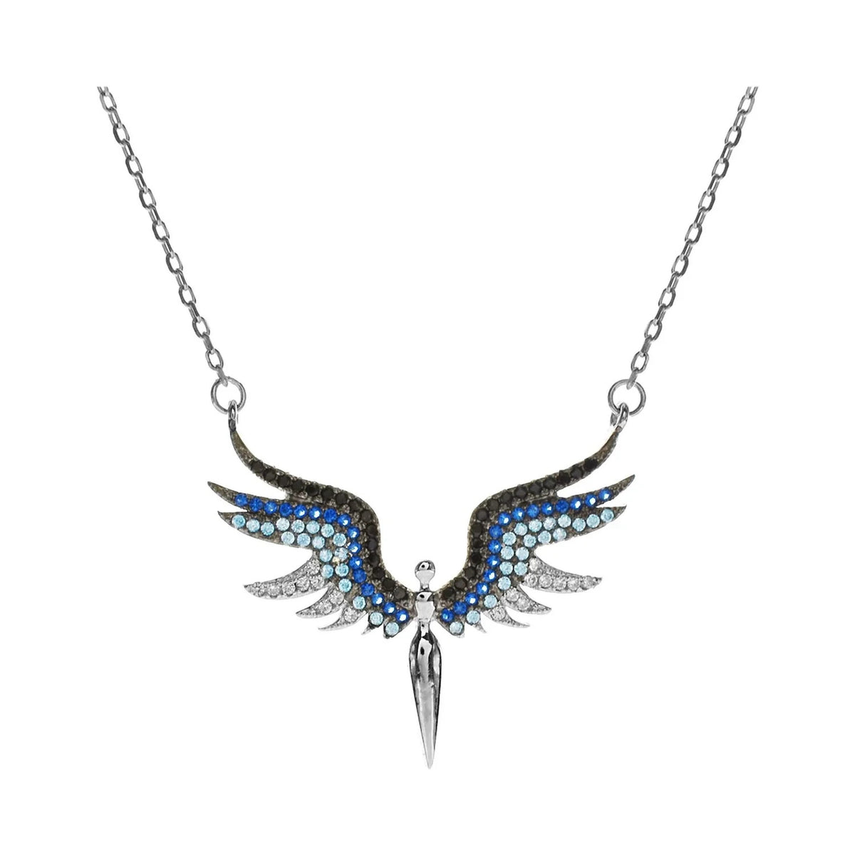 Statement Blue Angel Necklace Solid Sterling Silver 925 Hallmarked British Made