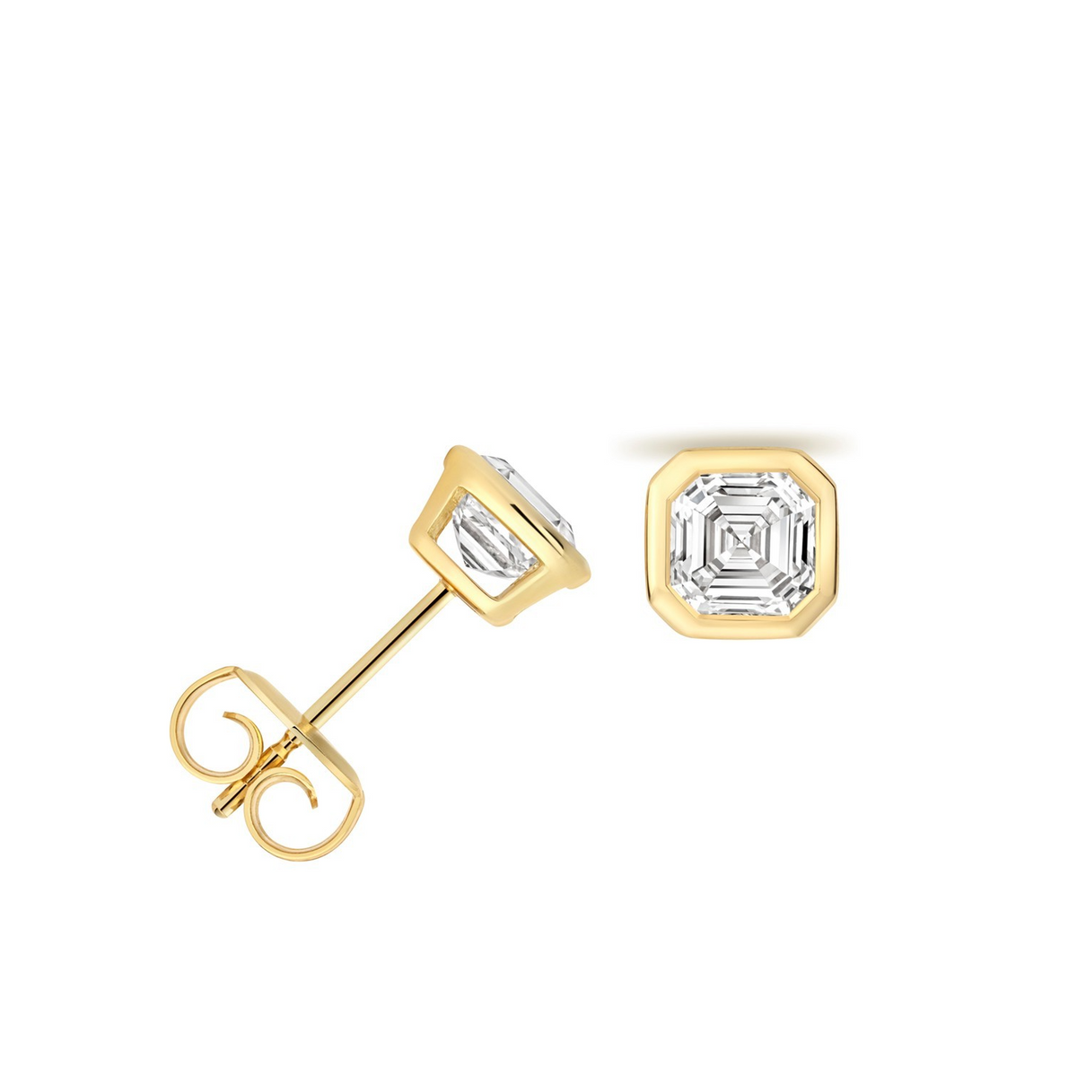Lab-Grown Diamond Asscher Stud Earrings 18ct Yellow Gold Hallmarked British Made
