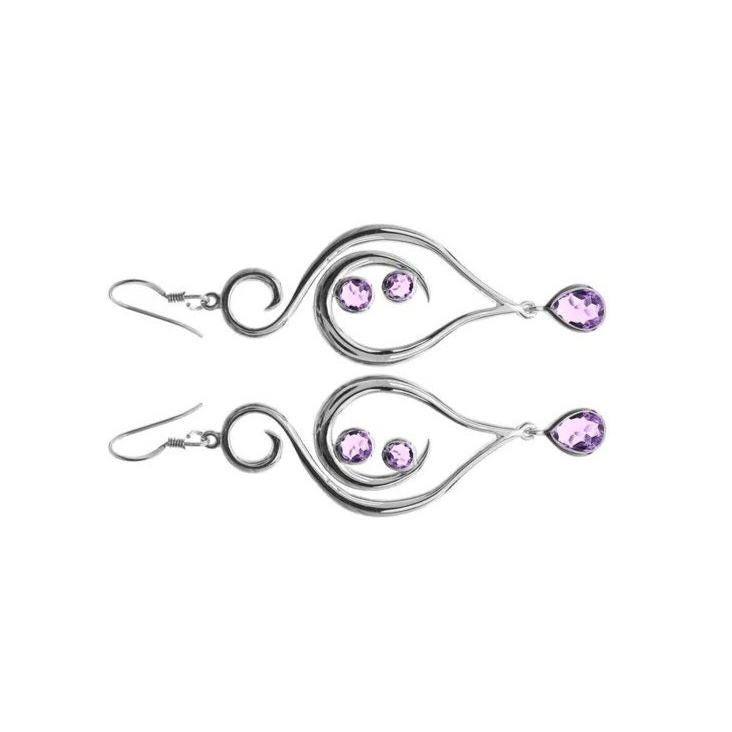 Natural Amethyst Large Swirl Earrings Sterling Silver 925 Hallmark British Made