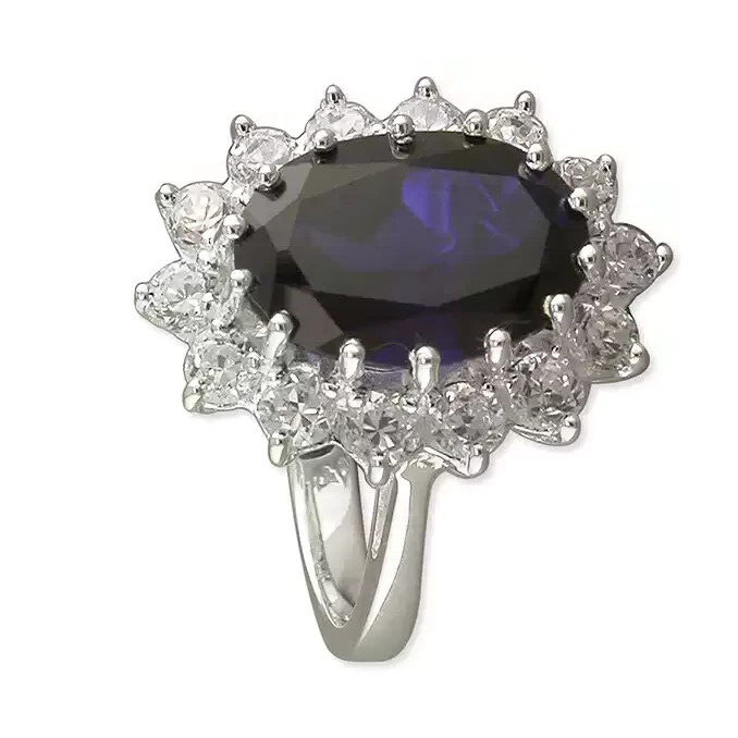 Oval Halo Sapphire Ring Sterling Silver 925 Hallmarked British Made Size P - R