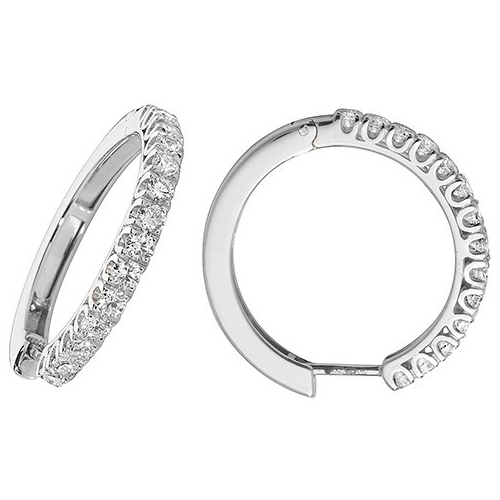 14 Natural Diamond Hoop Earrings 18ct White Gold Hallmarked British Made