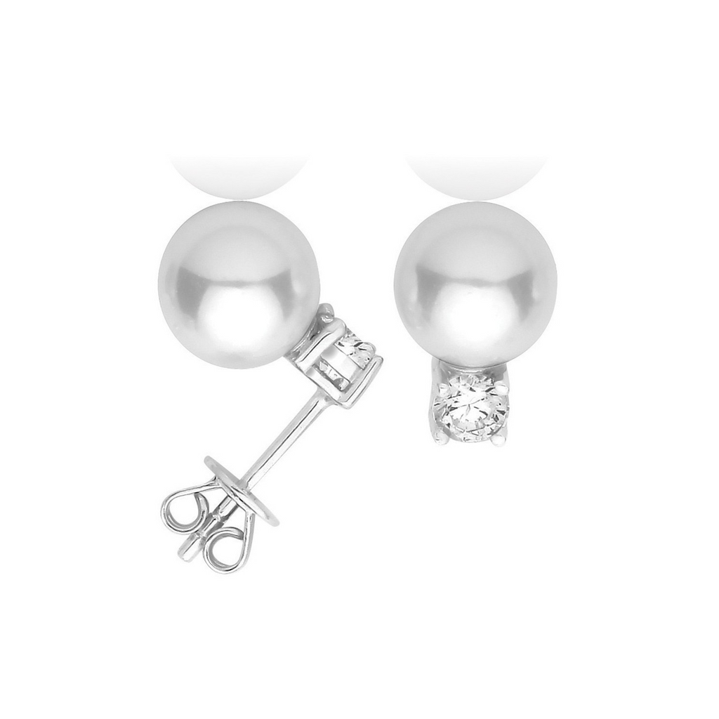 Pearl Solitaire Stone Stud Earrings Sterling Silver 925 Hallmarked British Made