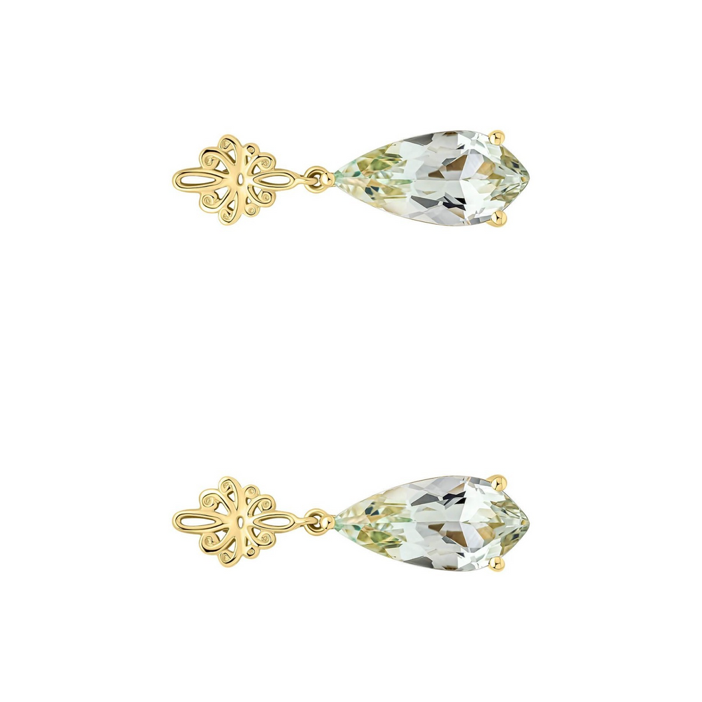 Teardrop Quartz Drop Earrings 9ct Yellow Gold 375 Hallmarked British Made