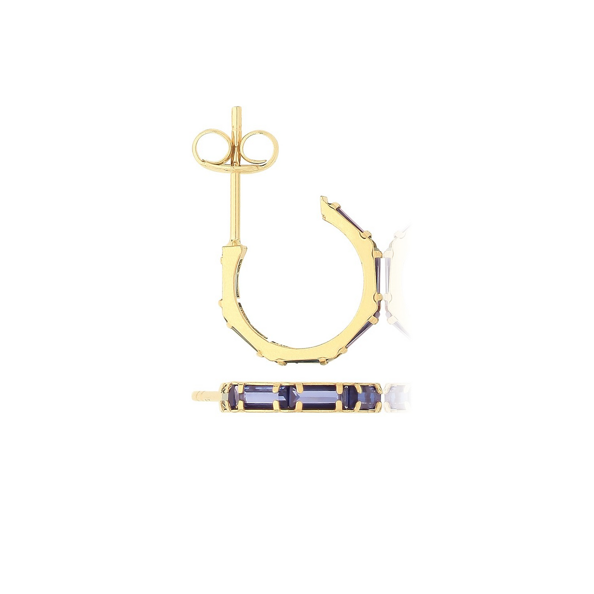 Natural Baguette Sapphire Hoop Earrings 9ct Yellow Gold 375 Hallmarked Brand New