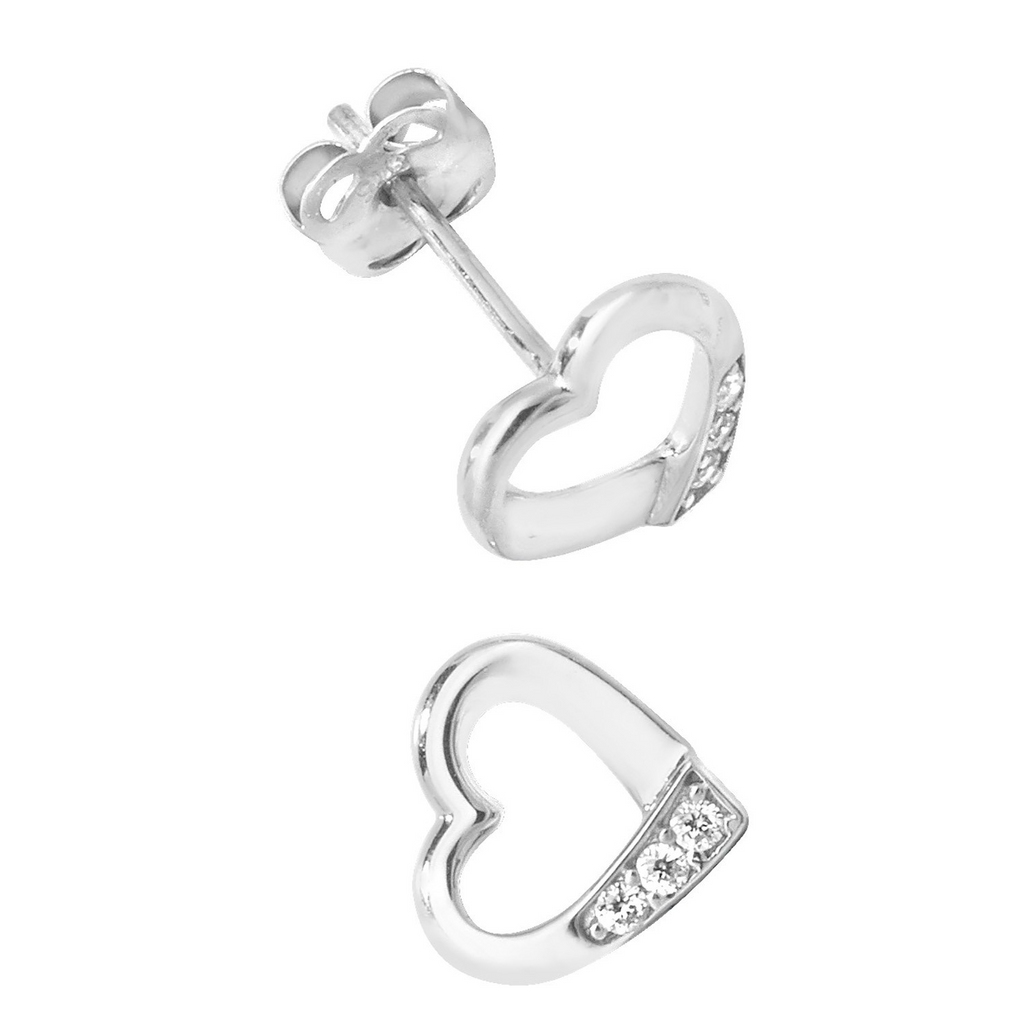 3 Stone Prong Set Heart Stud Earrings 9ct White Gold 375 Hallmarked Brand New