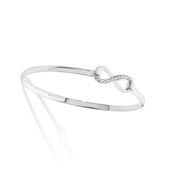 Sterling Silver Infinity Bangle Gemstone British Made Hallmarked Brand New 