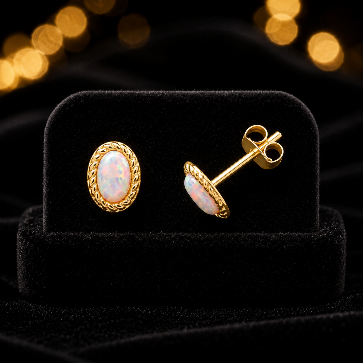 Vintage Halo Opal Stud Earrings 9ct Yellow Gold 375 Hallmarked Brand OpNew Boxed