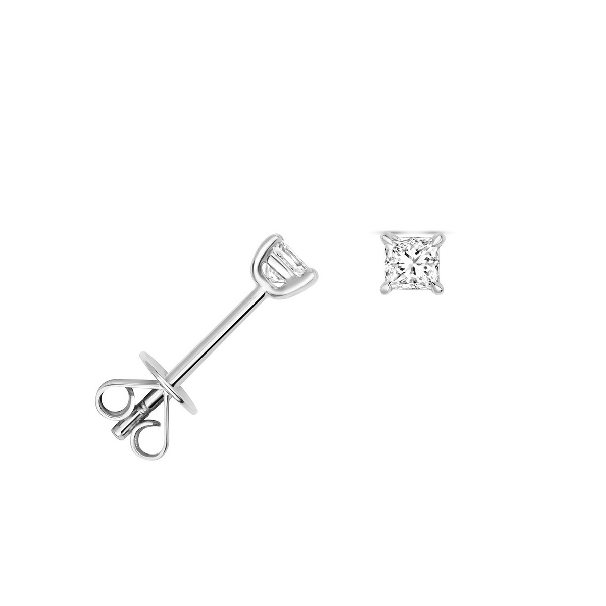 Natural Diamond Princess Stud Earrings 18ct White Gold Hallmarked British Made