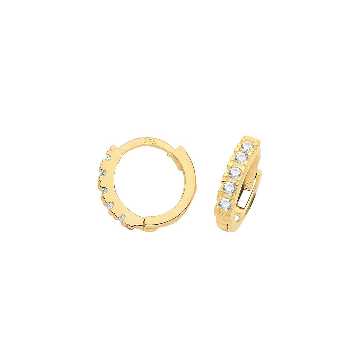 9ct Yellow Gold 5 Stone Hoop Earrings British Made 375 Hallmark Brand New Boxed
